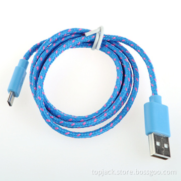 Universal Nylon Housing USB Male to Micro USB Data Sync & Charging Cable W/ LED Light - Blue (100cm)